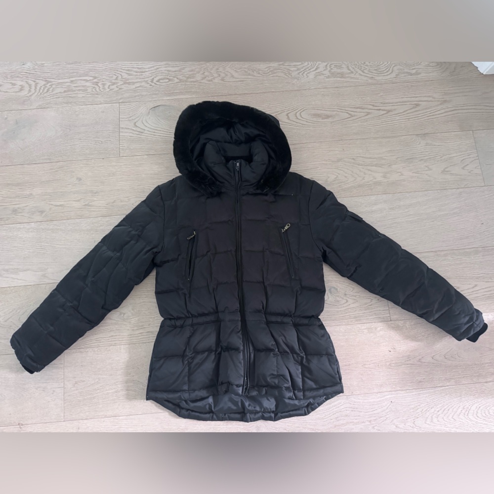 Larry Levine warm puffer jacket with faux fur trim on hood size S - Picture 6 of 10